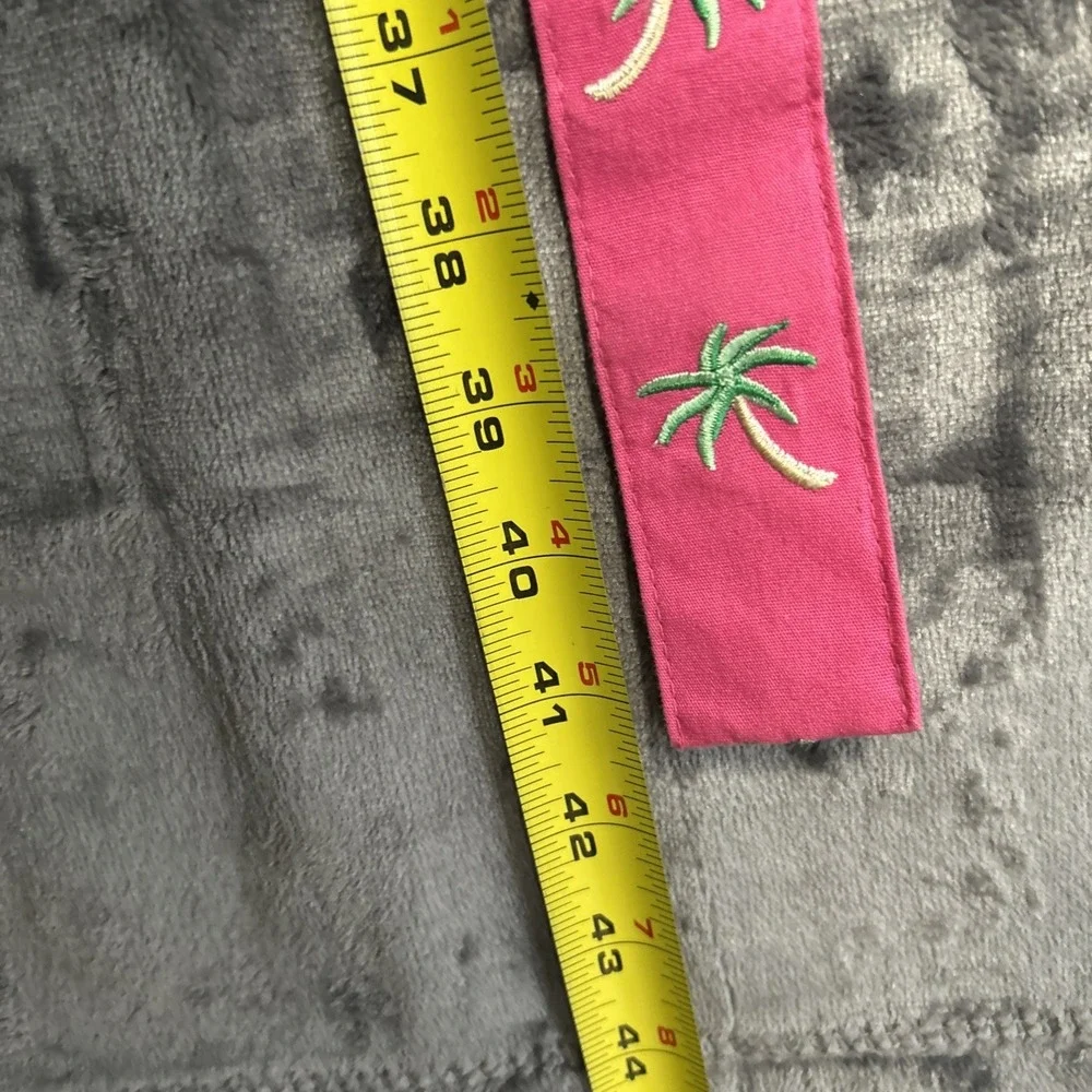 Talbots Women's Medium Pink Green Palm Tree Belt Adjustable Embroidered Beachy